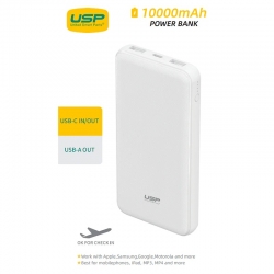 USP 10K mAh Power Bank (37W) with Triple Ports (USB-C + Dual USB-A) White - LED Power Indicator,Fast & Safe,Intelligent Charging,Meet Airport Aviation 6.97289E+11