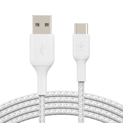Belkin BoostCharge Braided USB-C to USB-A Cable (1m/3.3ft) - White (CAB002bt1MWH),480Mbps,10K+ bend,Samsung Galaxy,iPad,MacBook,Google,OPPO,Nokia,2YR CAB002bt1MWH