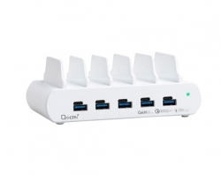 Oxhorn PoverDelivery150W 5 Port (A+C) Fast Charging Dock with build-in rack5 Port USB-A USB-C PD3.0 QC4.0 PPS 100-240V AC input White NB-PD150D
