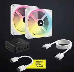 CORSAIR QX RGB Series, iCUE LINK QX140 RGB WHITE, 140mm Magnetic Dome Bearing. PWM RGB Dual Fan, Starter Kit CO-9051008-WW