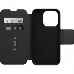 OtterBox Strada MagSafe Apple iPhone 15 Pro (6.1") Case Shadow (Black) - (77-93560), DROP+ 3X Military Standard, Leather Folio Cover 77-93560