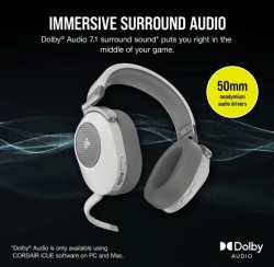 Corsai HS65 White 7.1 Dolby Wireless & BT Headset. All Day Comfort, Lightweight, SoundID Technology USB PC, Mac, v2 New Oct 23 model CA-9011286-AP2