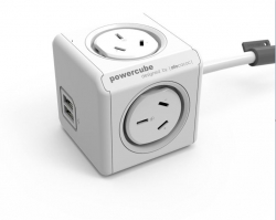ALLOCACOC POWERCUBE Extended USB 4xOutlets+2 USB, 1.5M WITH SURGE in White New 5400/AUEUPC/White