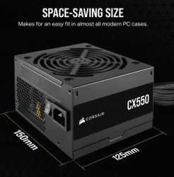 Corsair 550W CX Series, 80 PLUS Bronze Certified, Up to 88% Efficiency, Compact 125mm design easy fit and airflow, ATX PSU 2023 CP-9020277-AU