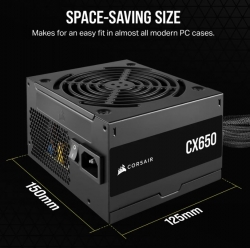 Corsair 650W CX Series, 80 PLUS Bronze Certified, Up to 88% Efficiency, Compact 125mm design easy fit and airflow, ATX PSU 2024 CP-9020278-AU