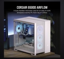 CORSAIR 6500D Airflow Tempered Glass ATX Mid-Tower, Mesh Left Front, Dual Chamber White Case CC-9011260-WW
