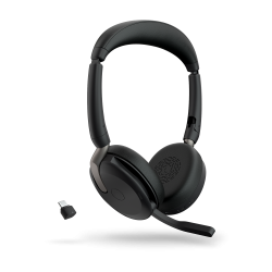 Jabra Evolve2 65 Flex UC Stereo Bluetooth Headset, Link380c USB-C Dongle Included, Foldable Design, 2Yr Warranty