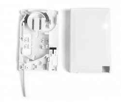 Fibre wall outlet base splice tray, shuttered, SC/A through connectors, with cover | White **NBN SKU 10002863** - 015.004.0099