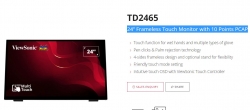 ViewSonic 24” TD2465 10 Points PCAP POS, Retail, Mining. Wet & Multi-Glove high-sensitive Projective Capacitive. Commercial and Industrial monitor TD2465