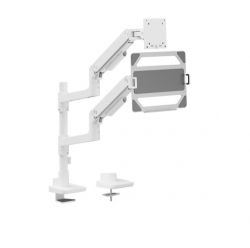 Brateck LDT81-C024P-ML-W NOTEWORTHY POLE-MOUNTED HEAVY-DUTY GAS SPRING DUAL MONITOR ARM WITH LAPTOP HOLDER Fit Most 17"-49" Monitor Fine Texture White LDT81-C024P-ML-W