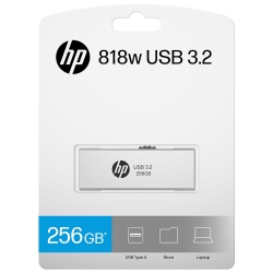 Pny HP x818w 256GB USB3.2 Flash Drive Silver, PCBA 3.2 HPFD818W-256
