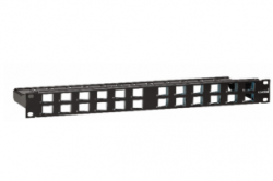 LEVITON | 1RU 24-Port Modular Angled Panel with Management Bar | Black - LE-MMCPNLX24SIJ2MAN