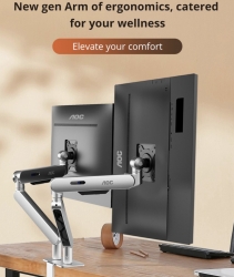 AOC AM420S Dual Mount Sliver 2-9kg per Arm, 17-34" VESA 75 and 100. Clamp and Grommet mount, Mechanical Spring, Monitor Arm AM420S
