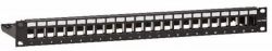 LEVITON | 1RU 24-Port Inline Snap-in-Jack Patch Panels | Black - LE-MMCPNLX24SIJ2MIL