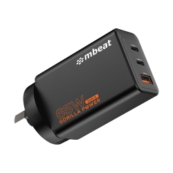 mbeat Gorilla Power PD 65W GaN II USB-C Charger 50% smaller than the standard Supports a wide range of devices Product Weight: 109g MB-PD65W2CA-K