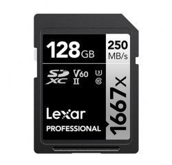 Lexar Professional 1667x 128GB SDXC™ UHS-II Card SILVER Series including 1080p Full-HD, 3D, and 4K video, with a read transfer speed up to 250MB/s 1 LSD128CB1667