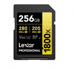 Lexar Professional 1800x 256G SDXC™ UHS-II Card GOLD Series 256GB—C10, UHS-II(U3), V60, 1800x, up to 280MB/s read, 205MB/s write LSD1800256G-BNNNG