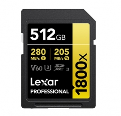 Lexar Professional 1800x 512G SDXC™ UHS-II Card GOLD Series 512GB—C10, UHS-II(U3), V60, 1800x, up to 280MB/s read, 205MB/s write LSD1800512G-BNNNG