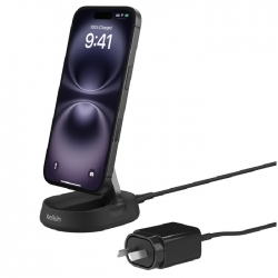 Belkin BoostCharge Pro Convertable Magnetic Wireless Charging Stand with Qi2 15W, Black(WIA008auBK), 20W Power Supply With USB - C Cable WIA008auBK
