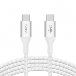 Belkin BoostCharge USB-C to USB-C Cable 1M - White (CAB015bt1MWH), 240W, 480Mbps, 30K bend, Samsung Galaxy, iPad, MacBook, 2 Years Warranty CAB015bt1MWH