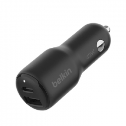Belkin Universal 42W Dual Port Car Charger with PPS - Black (CCB005BTBK), 1xUSB-C (PD, 30W), 1XUSB-A(12W), Dual Port Fast & Compact Charger, 2YR CCB005BTBK