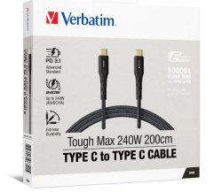 Verbatim Cable 240W USB-C to USB-C 200CM PD 3.1 and QC 3.0 and 4.0 Premium Cable 66821
