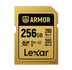 Lexar Professional ARMOR GOLD 256GB SDXC™ UHS-II Card up to 280MB/s read, up to 205MB/s write, Stainless steel, Rated IP68, 5-meter drop proof LSDAMGL256G-RNNNG