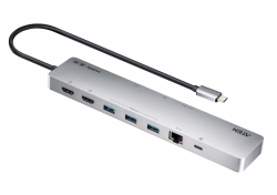 Aten 11-in-1 USB-C Multiport Dock with Power Pass-Through, 2x HDMI, 2x USB-C (1 for power delivery & 1 for data transmission), 3x USB Type-A, 1x SD, 1 UH3240-AT