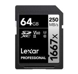 Lexar Professional 1667x 64GB SDXC UHS-II Card SILVER Series speed up to 250MB/s 1 including 1080p Full-HD, 3D, and 4K video