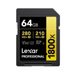 Lexar Professional 1800x 64G SDXC UHS-II Card GOLD Series speeds up to 280MB/s read1 quickly capture and transfer high-quality photos and stunning F