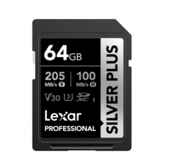 Lexar Professional SILVER PLUS 64GB SDXC UHS-I Card 64GB- C10, UHS-I (V30), U3, up to 205MB/s read, 100MB/s write shot and smoothly shoots up to 4K
