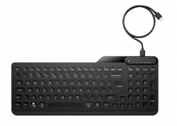 HP 405 Multi-Device Backlit Wired Keyboard Removable USB-C cable with USB-A Slim Full-size Numpad LED light Multi-OS compatible 150cm Cable Black