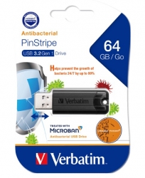 Verbatim 64GB Antibacterial Pinstripe USB 3.0 Drive (with Microban ) Black