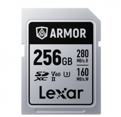 Lexar Professional ARMOR SILVER PRO 256GB SDXC UHS-II Card up to 280MB/s read, up to 160MB/s write, Stainless steel, Rated IP68, 5-meter drop proof