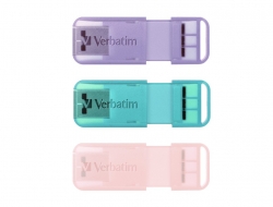 Verbatim Pop-Up 32GB USB 2.0 Triple Pack - Assorted Pastel Colours, Aqua, Pink, Purple 66760 66760