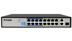 D-Link | DES-F1018P-E | 18 Port PoE Switch with 16 PoE Ports (8 Long Reach 250m) and 2 Gigabit Uplink Ports