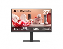 LG 27' QHD IPS Monitor, 2560x1440, HDR10, 99% sRGB, 75 ?Hz, integrated power, adjustable stand (tilt/height/swivel/pivot), Flicker Safe & Reader Mode