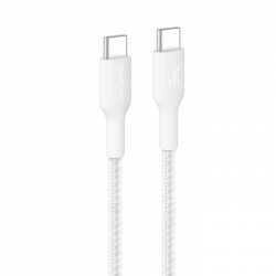 Belkin BoostCharge Pro Braided USB-C to USB-C Cable (1M) - White (CAB025fq1MWH), 5A/240W, 480Mbps, 350K+ Bend, USB-IF Certified, 2 Years Warranty
