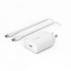 Belkin BoostCharge 25W USB-C Cubic Wall Charger + USB-C to USB-C Cable (1M) - White (WCA012au1MWH-B6), MFI-Certified, CEW $2500, 2 Years Warranty