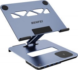 BENFEI 000366GY Laptop Stand with USB C Hub, Multi Function With USB and KVM Switch and 15W Wireless Charger