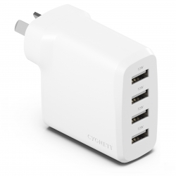 Cygnett PowerPlus 24W Multi Port USB-A Wall Charger - White(CY4768PDWCH) 4xUSB-A (12W),Compact,Lightweight,24W Max,2 Years Warranty