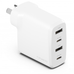 Cygnett PowerPlus 45W Multi Port Fast Wall Charger - White((CY4769PDWCH), 2xUSB-C PPS (45W),2xUSB-A (20W),Compact,Lightweight,2 Years Warranty