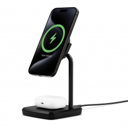 Cygnett ChargeBase Qi2 2-in-1 Magnetic 15W Wireless Charger - Black (CY5067BUNCP),1.2M USB-C Cable,25W Wall Charger,80 Swivel Head,2 Years Warranty