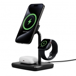 Cygnett ChargeBase Qi2 3-in-1 Magnetic 15W Wireless Charger-Black(CY5069BUNCP),1.2M USB-C Cable,5W Watch Charger, 180° Swivel Head,2 Years Warranty CY5069BUNCP