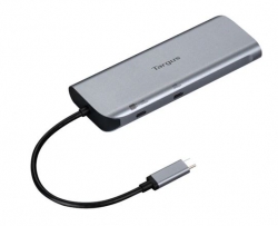Targus Dual Video Mobile Dock with 140W EPR Pass-Thru USB-C 3.2 Ethernet 2xHDMI 2x USB-A 2xUSB-C Silver USB-C with 140W PD 3Y WTY