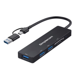 Simplecom CH365C SuperSpeed 3-Port USB Hub with SD MicroSD Card Reader USB-A and USB-C Dual Connector
