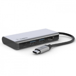 Belkin Connect USB-C 4-in-1 Multiport Adapter + USB-C Cable (13CM) - Space Grey(AVC006btSGY), 100W, 5 Gbps, 2xUSB-A, 1xUSB-C, 1xHDMI, 2 Years Warranty