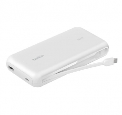 Belkin BoostCharge ?20K mAh Power Bank With Integrated USB-C Cable - White (BPB024fqWH), 30W, 2xUSB-C, 1x USB-A, CEW $2,500, Apple, 2 Years Warranty