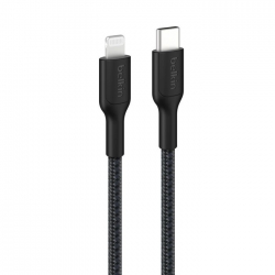 Belkin BoostCharge Pro Braided Lightning to USB-C Cable (1M) - Black (CAA022FQ1MBK),3A/15W, 480Mbps,350K+ Bends,Apple, MFI-Certified, 2 Years Warranty