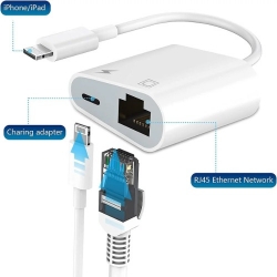 USP 2-in-1 Lightning to RJ45 Ethernet Adapter - White, Dual-Function Utility, Universal iOS Compatibility, 2 Years Warranty